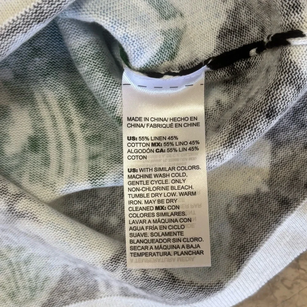 Chico’s Green Ikat Jacquard Linen Cotton Blend Sleeveless Tank Top Size 2 (L)